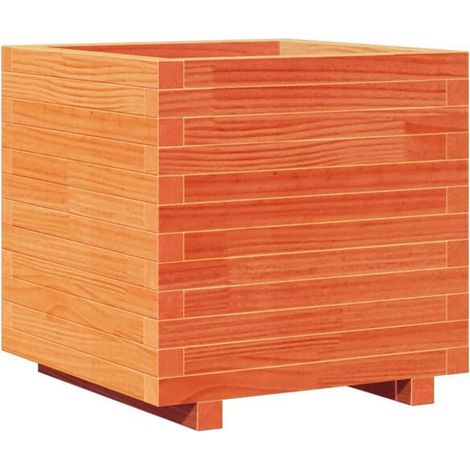 Pot de fleurs ciré marron, dimensions 50x50x49,5 cm, en bois de pin massif. (1/5)