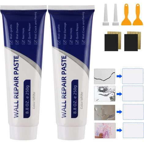 2 pièces, pâte de réparation pour plâtre 250 g, crème de rebouchage pour murs avec grattoir, facile à reboucher (1/5)