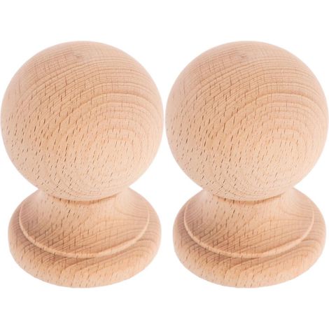 Lot de 2 Fleurons Ronds en Bois Dur Massif, Ornements de Pommeau Solides, Surface Brute pour DIY, Structure Robuste, Décoration Élégante pour Meubles et Rideaux (1/5)