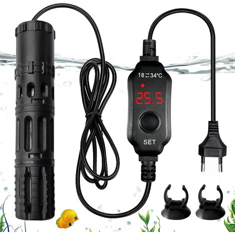 25-W-Aquarienheizung mit Digitalanzeige, einstellbarer Temperatur von 18 bis 34 °C, Überhitzungsschutz und automatischer Abschaltfunktion, für Aquarien von 20 bis 30 Litern (1/5)