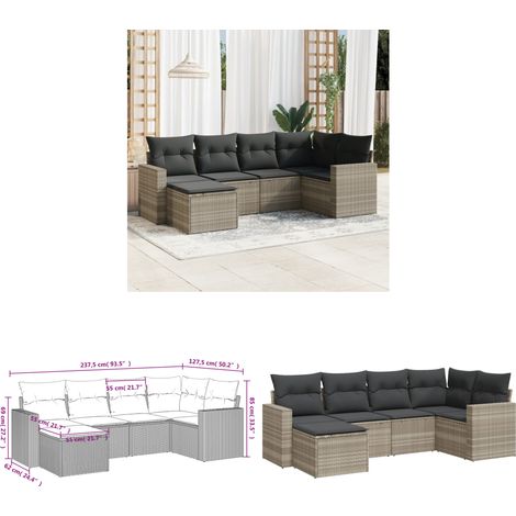 6-tlg. Garten-Sofagarnitur mit Kissen Hellgrau Poly Rattan - Gartensorte - Gartenmöbelset - PE-Rattan Möbel - Outdoor Sofa - Lounge Set - Home & Living (1/3)