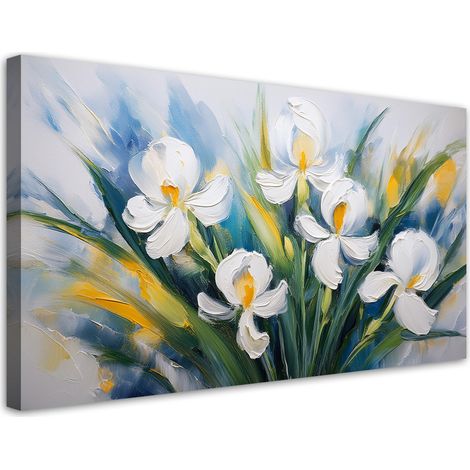 Tableau déco Fleurs d'iris blanches peintes 100x50 (1/5)