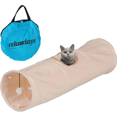 Tunnel pour Chat, en Peluche, Pompon Suspendu, Jouet Petits Animaux, L x D : env. 88 x 25 cm, Beige (1/5)