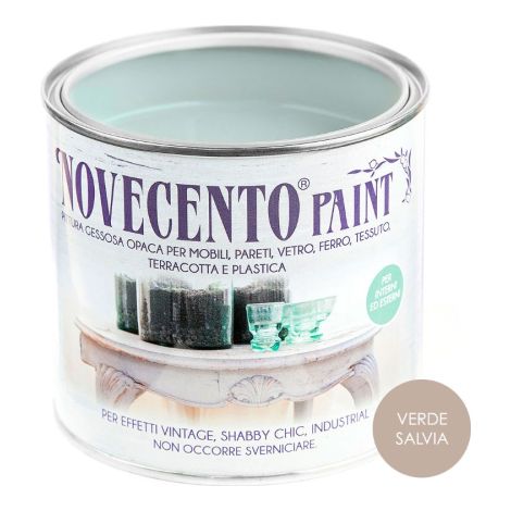 Pittura Gessosa Opaca Shabby Chic per Mobili Pareti Vetro Gesso Novecento Paint - Formato: 500 ml - Colore: Verde Salvia