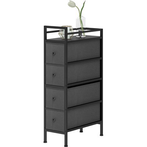 Commode à 4 tiroirs en tissu non tissé, meuble de rangement avec structure en acier, 20 cm x 43 cm x 81,5 cm, noire (1/5)