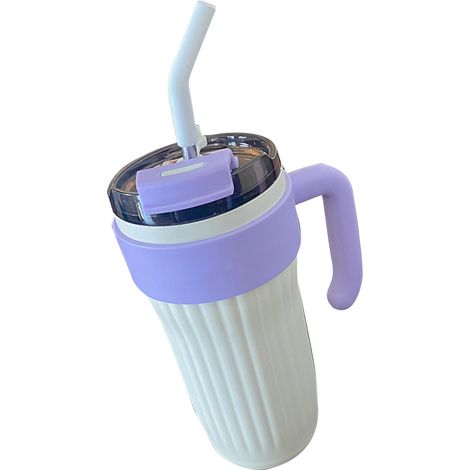 Kaffeebecher 860 ml, isolierte Wasserflasche aus Edelstahl 316 mit Henkel und Strohhalm, weiß (1/5)