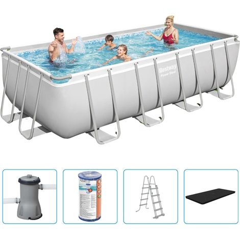 Piscine Bestway Power Steel - 488 x 244 x 122 cm - Rectangulaire - Avec pompe de filtration + accessoires (1/5)