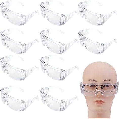 10 Stück Schutzbrille, Anti-Beschlag und Kratzbeständigen Gläsern, Transparent Laborbrille, Arbeitsschutzbrille, Augenschutz Schutzbrillen für Kinder und Erwachsene