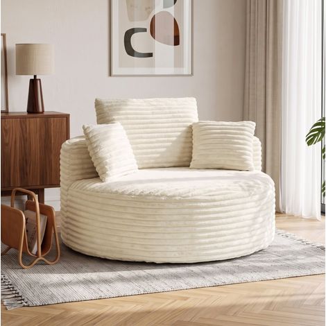 Sofá sin estructura en pana crema, asiento amplio de 82 cm, respaldo y 4 cojines, confort mullido (1/5)