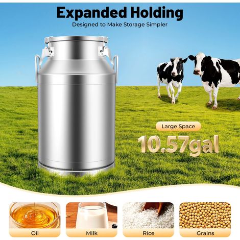 Pot à lait en acier inoxydable, 40 l, pour charges lourdes, hermétique, avec couvercle anti-fuite, clips de fermeture et joint en silicone, grand pot à lait pour le transport ou le stockage (1/5)