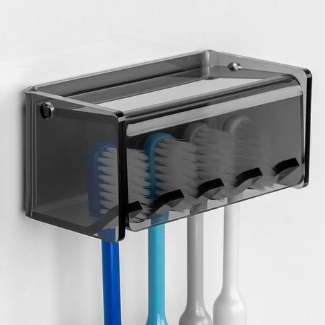 Soporte de pared de 5 compartimentos para cepillos de dientes con tapa, organizador autoadhesivo para cepillos de dientes, el baño (1/5)
