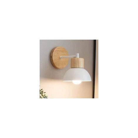 Aplique de pared interior E27, estilo macaron creativo, madera y metal, para habitación infantil, dormitorio o sala de estar (blanco) - Crezuo (1/5)
