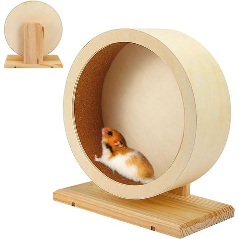 Roue D'exercice Pour Hamster - 1 Pièce - Bois Naturel - Course Silencieuse - Rongeurs Et Gerbilles - 15,5cm (1/5)
