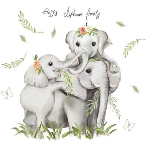 BUNTHAUS Autocollant mural stickers muraux dessin animé peint à la main éléphant animaux maternelle salle de classe chambre d'enfant bébé mur papier peint décoration autocollants autoadhésif (1/5)