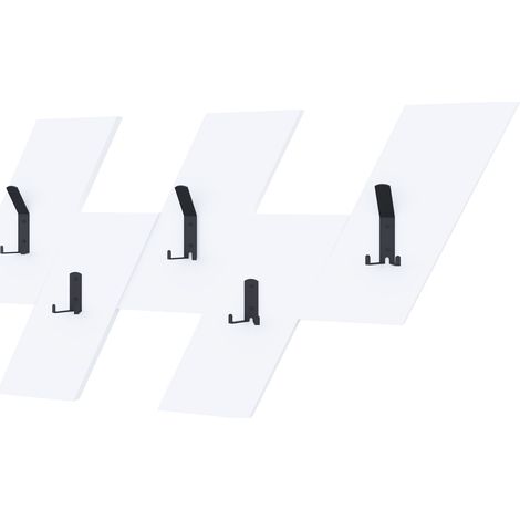 Decortie Suspension murale moderne Livy Forme géométrique en bois d'ingénierie blanc avec 5 crochets en métal noir 75,2(L)x1,8(P)x45,3(H)cm (1/5)