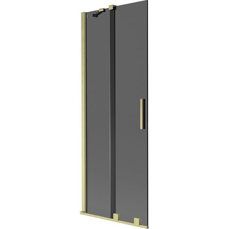 Mexen Velar Duschabtrennung 2-flügelig, verschiebbar 75 x 150 cm, graphit, gold gebürstet - 896-075-000-41-55 (1/2)