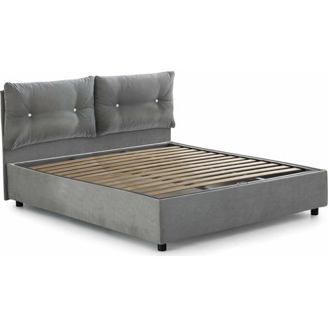 Talamo Italia Doppelbett Fabiana, Containerbett mit Stoffbespannung, 100% Made in Italy, Frontöffnung, passend für Matratze Cm 160x200, Grau
