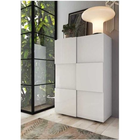 Calicosy – Meuble à chaussures 2 portes blanc laqué – Dimensions compactes L78xP33xH113 cm – 5 étagères ajustables – Finition italienne élégante (1/5)