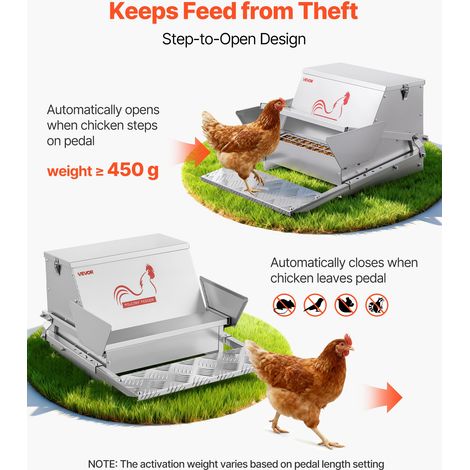 Mangeoire Automatique à Pédale pour Poules 11,34 kg Distributeur de Nourriture à Pédale pour Volailles, en Acier Galvanisé, avec Co… (1/5)
