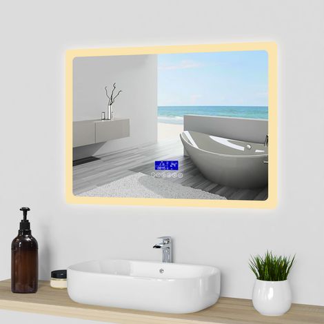 OCEAN Specchio da Bagno Antiappannamento con LED, Interruttore Tattile da Parete Dimmerabile 3 Colori, con ingrandire e bluetooth(140x80 cm) (1/5)