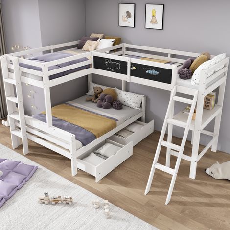 Lit avec tiroirs 140x200/90x200 avec bureau blanc OKMYHOME (1/5)