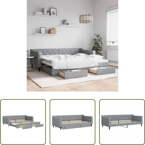 vidaXL Sofa-Bett - Tagesbett Ausziehbar mit Schubladen Hellgrau 90x200 cm Stoff (1/5)