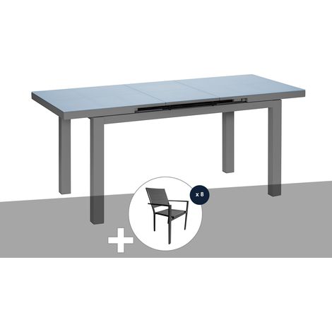 Table de jardin rectangulaire extensible en aluminium Ibiza Anthracite 6/8 places + 8 chaises - Jardiline (1/3)