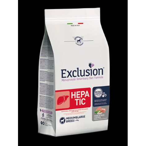 Exclusion Dog Hepatic Adult Medium Large Breed Maiale, Riso e Piselli - Sacco 12 Kg - Cibo Secco Cani (1/2)