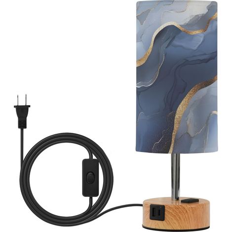 Lampe de table en marbre argenté bleu marine avec abat-jour (1/5)