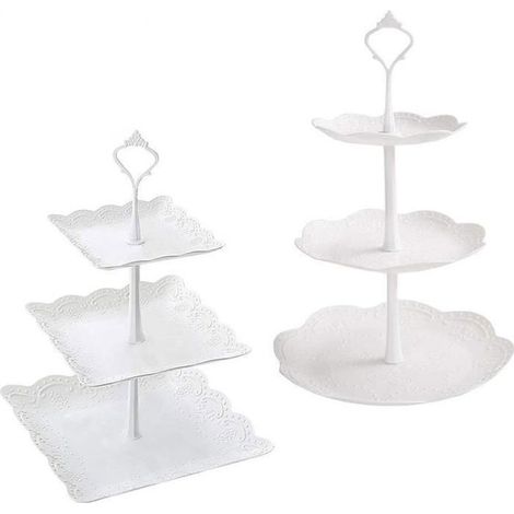 2 pièces Présentoir Plateau de Gâteaux Bonbons, à Gâteaux 3 Niveaux, Support à Cupcake, Support à Desserts,3 Étages Plats de (1/4)