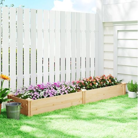 Fioriera rialzata 235x66x26 cm in legno naturale con divisorio e fondo aperto – MEUBLIV (1/5)