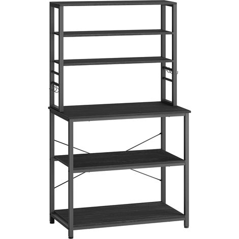 Estantería de Cocina con Estantes de Almacenamiento 6 Ganchos Estructura Metálica para Utensilios Horno Microondas Estilo Industrial 80x40x167 cm Marrón Rústico y Negro 120005647 (1/2)