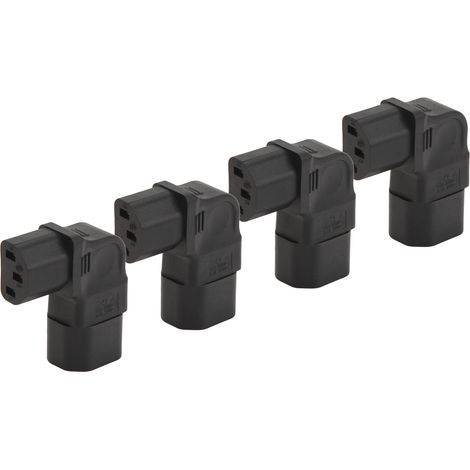 Adaptateur secteur IEC320 C14 vers C13 (lot de 4) 2500 W, connecteurs C14 mâle et C13 femelle coudés, 250 V