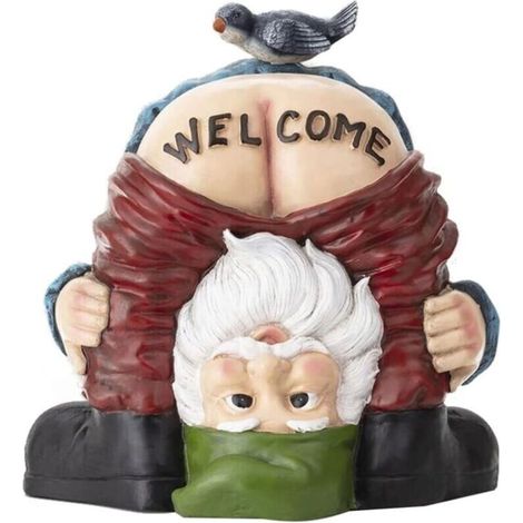 Statue de nain de jardin en résine, décoration coquine en résine imperméable, panneau de bienvenue nain à fesses nues, statue de jardin amusante en résine pour extérieur et intérieur
