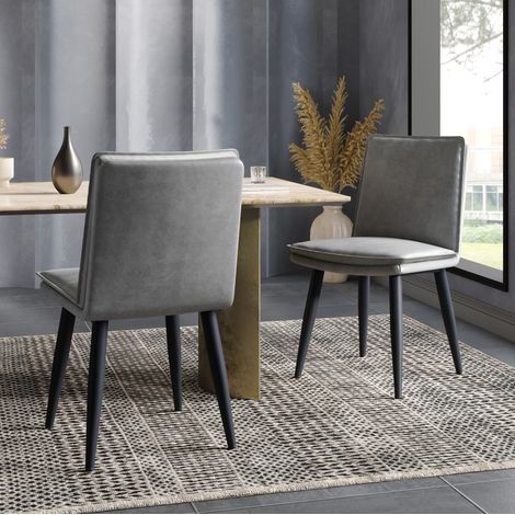 Set di 2 sedie da pranzo moderne grigie in PU con gambe in metallo, cuscino doppio e montaggio rapido,49×57×84cm (1/5)