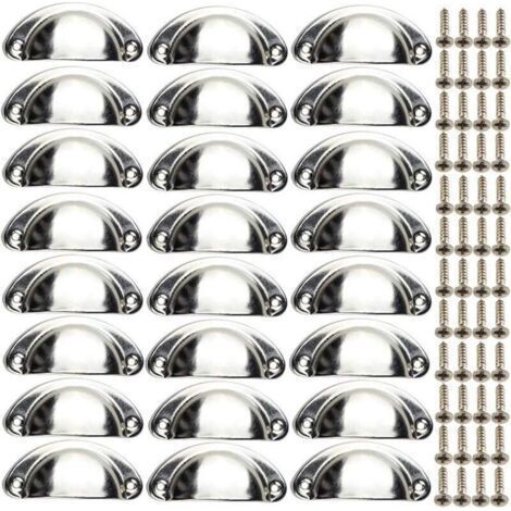 24x Poignées Argent de Meubles Coquille Vintage Boutons de Tiroir Semi-Circulaires pour Armoire avec Vis (1/4)