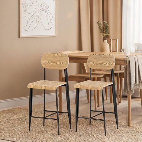 Lot de 2 chaises de bar industrielles 66 cm bois naturel en acier (1/5)