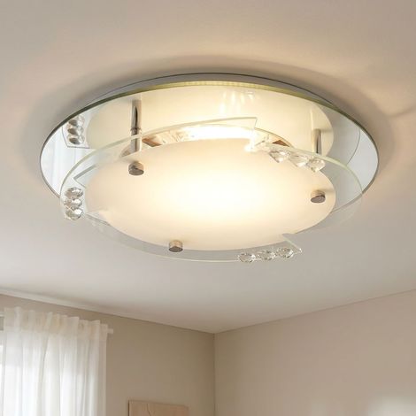 LED Deckenleuchte Kristalle Deckenlampe Glas weiß Wohnzimmerleuchte weiß, 12W 680Lm warmweiß, DxH 25x9,5 cm (1/5)