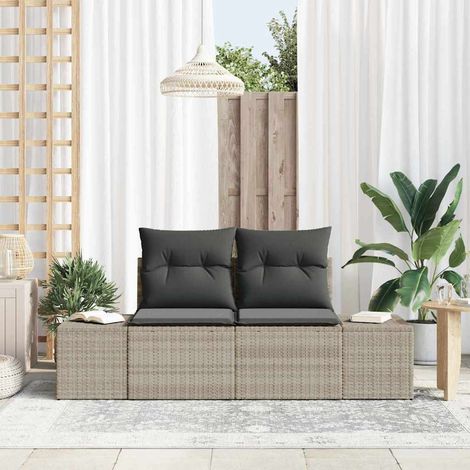 Gartensofa mit Kissen Grau 184 x 62 x 69 cm Poly-Rattan
