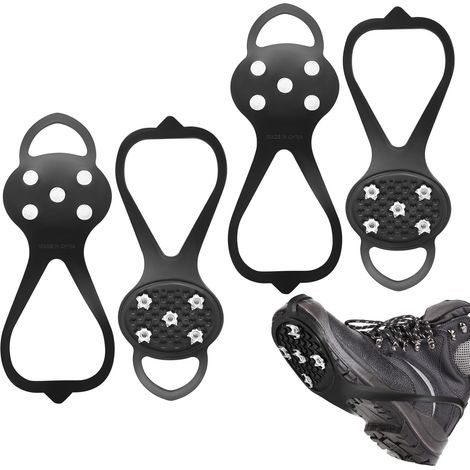 2 Paires Crampons Chaussures Randonnée, Crampon Neige pour Chaussure, Crampons à Neige et Glace Antiglisse avec 5 Crampons pour Bottes de Randonnée Escalade Pêche Marche (1/5)