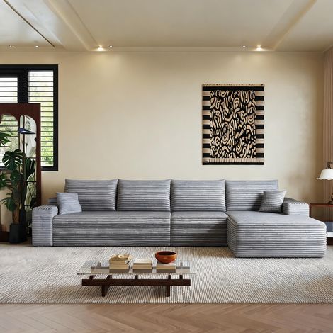 Canapé d'angle modulable 3 places en tissu gris 340 cm (1/5)