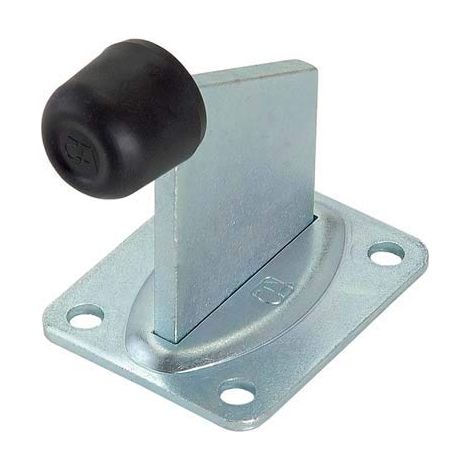 Arrêt fin de course pour portail à fixer 382 combi en acier galvanisé et caoutchouc. Base 80 x 100 mm. Hauteur 111 mm. Zingué 105 x 111 mm. Caoutchouc D.mm 35 mm P.100 x 80 mm
