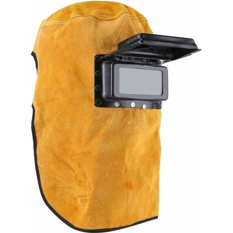 Protective mask for welding helmet, leather lens, flip-up welding hood, full protection, durable, heat-resistant, breathable. (1/5)