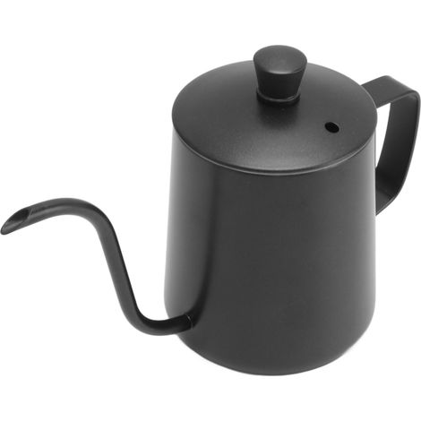 Bouilloire à filtre manuelle en acier inoxydable 304, bec long et étroit, 350 ml, noire, avec couvercle. (1/5)