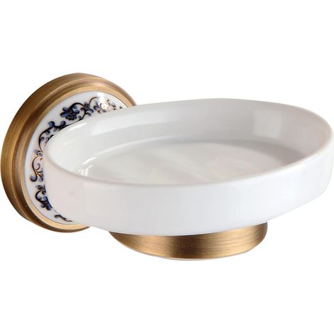 Porte-Savon Mural en Laiton Bronze Antique, Accessoires de Salle de Bain, Design en Porcelaine (1/5)