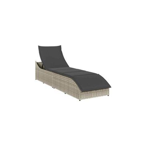 Chaise longue pliante coussin et rangement gris clair polyrotin (1/5)