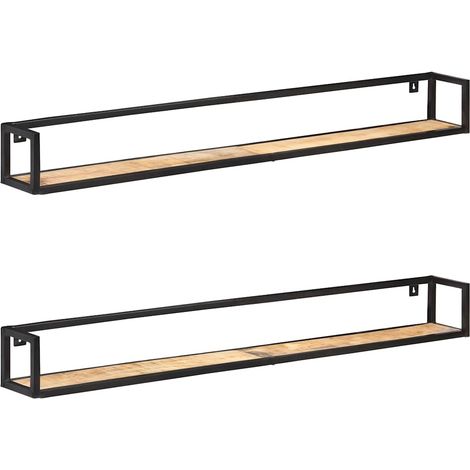 Étagères murales 2 pcs-Étagère flottante-Étagère de rangement suspendue 160 cm Bois de manguier brut 695814 (1/5)