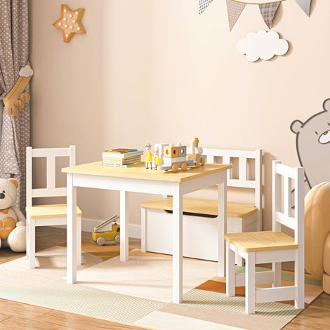Kindertischset Lousame Kiefernholz Natur / Weiß [en.casa]