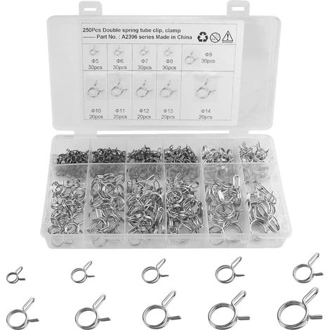 Kit de 250 colliers de serrage à ressort pour tuyau de carburant à double fil, pour moto et VTT, 5-14 mm (1/5)