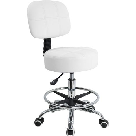 Tabouret de bureau à roulettes avec dossier réglable – Cuir PU blanc – Hauteur 51-66 cm – Capacité 135 kg – 5 roues à roulement doux – Kktoner (1/5)